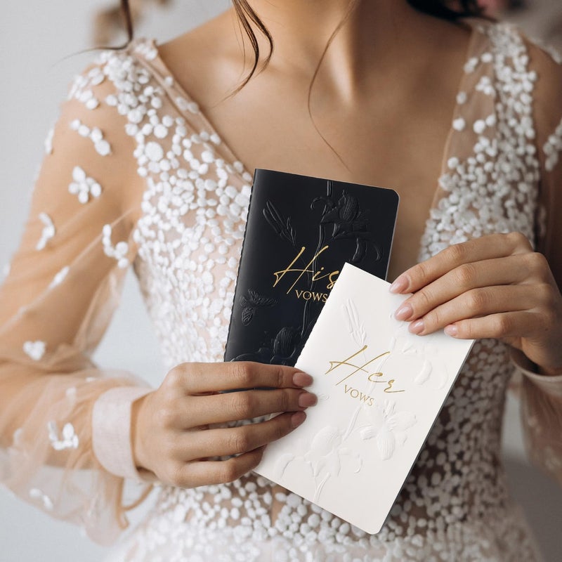 molekaus Vow Books,for Wedding Vow Books Wedding Gift for Bride and Groom Vows Book his and Hers with 28 Pages-5.5 * 3.5 in Wedding Notebook with Gilded Font Set of 2 （White and Black） - Image 3